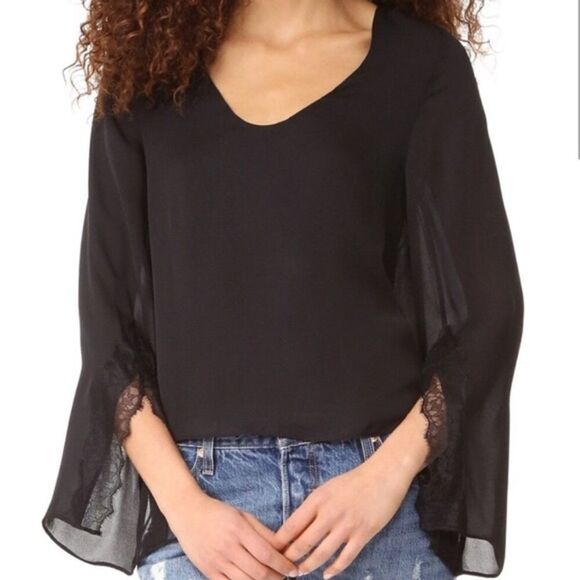 CAMI NYC Flare Lace Sleeve Silk Blouse in Black - Picture 14 of 14